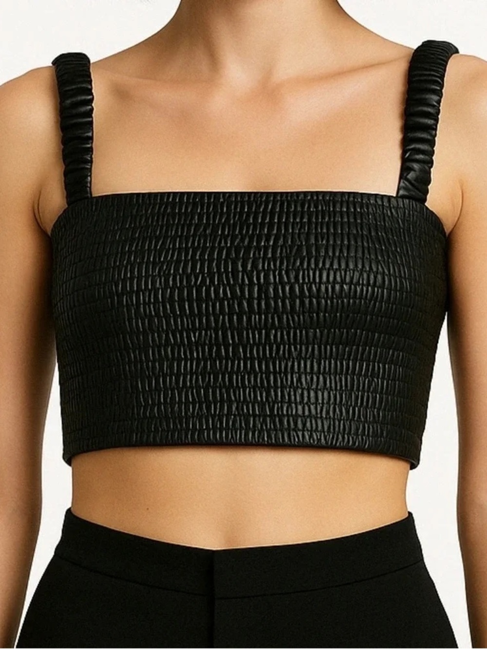 Proenza Schouler Women’s Crop Tank Top Black Faux Leather Modern Edgy - M